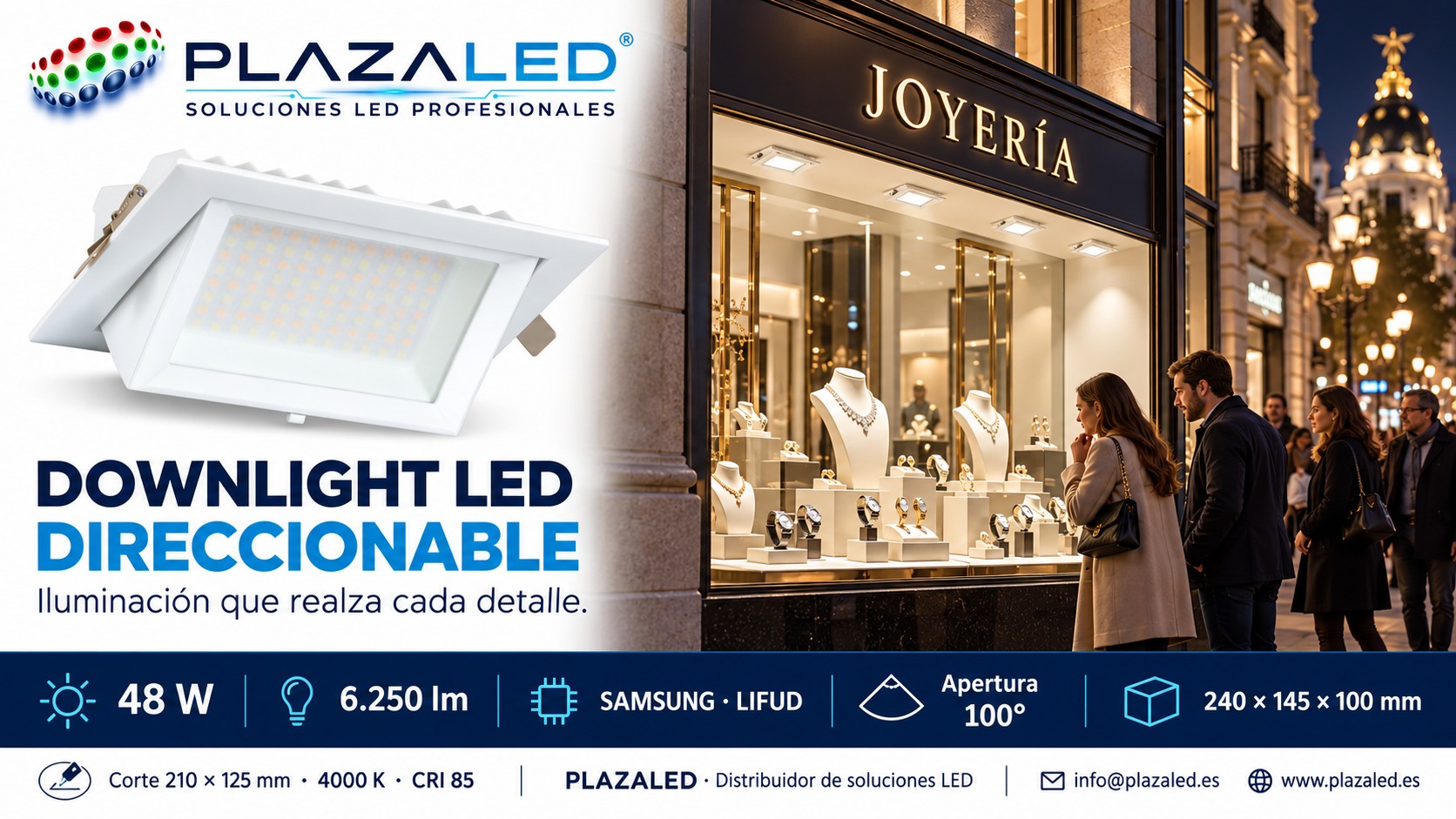 Downlight LED 48W rectangular direccionable