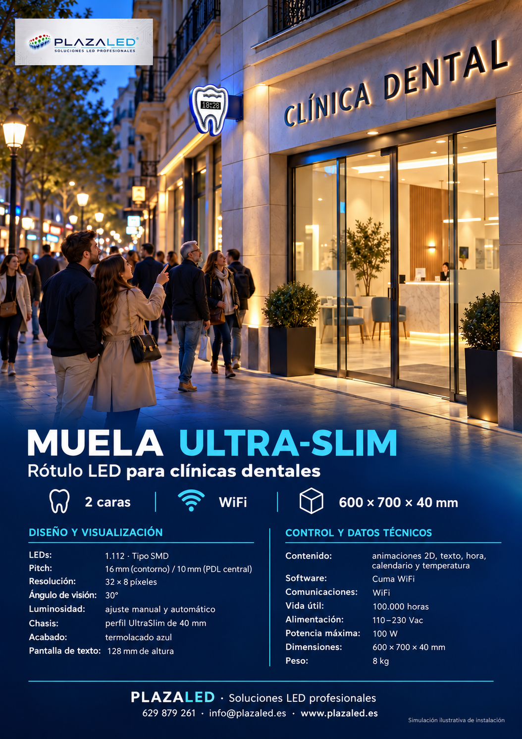 Rótulo LED en forma de muela para clínicas dentales