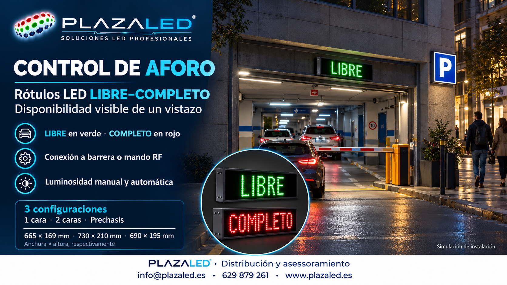 Rótulos LED LIBRE-COMPLETO para control de aforo