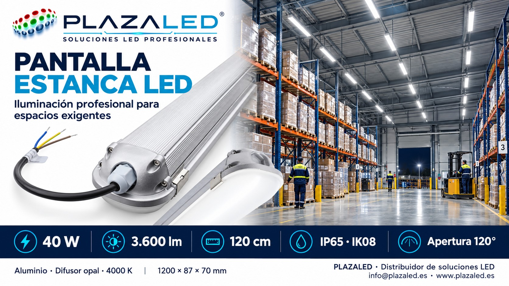 Pantalla estanca LED 40W 120 cm