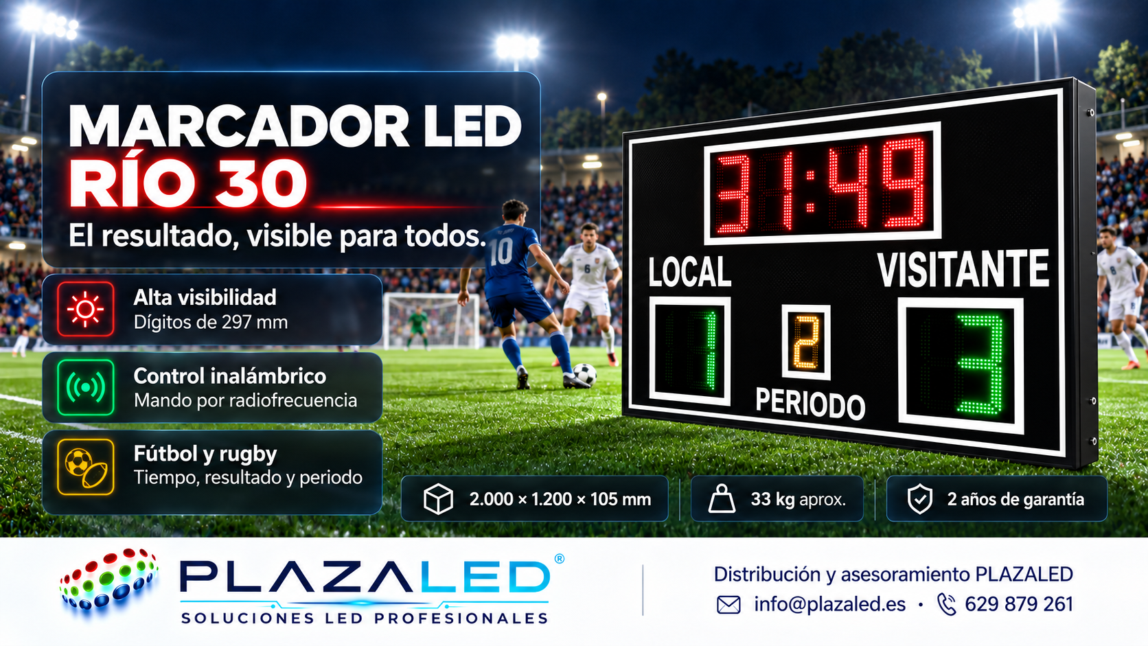 Marcador LED RÍO 30 para fútbol y rugby