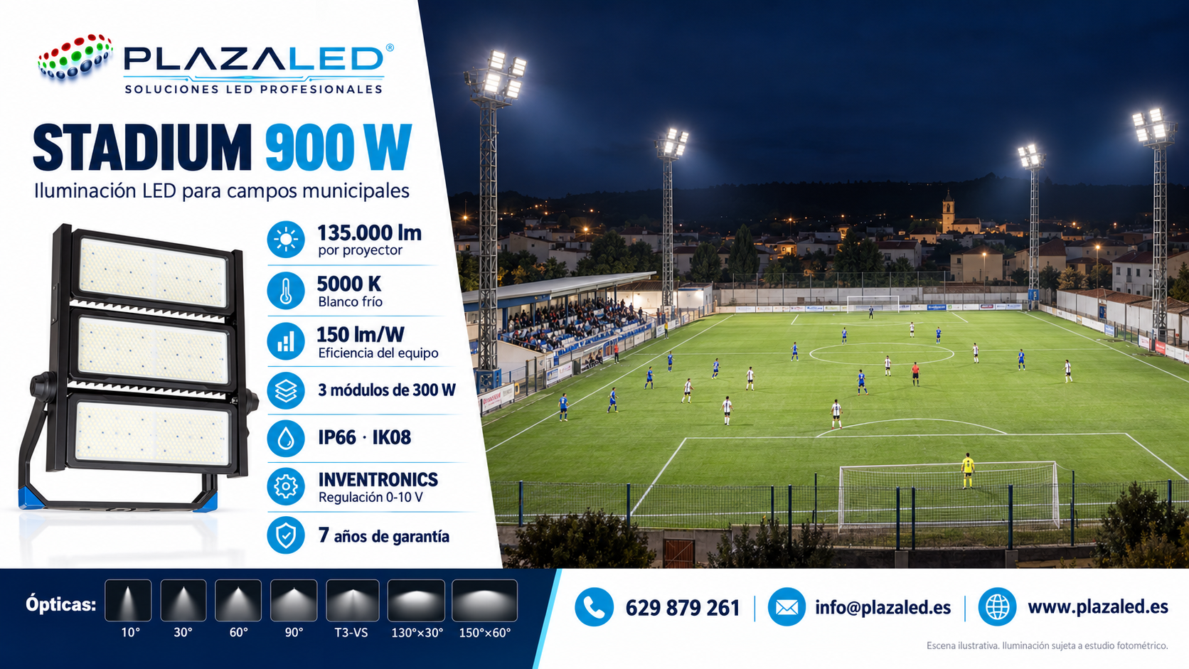 Foco Stadium 900W: iluminación LED para campos municipales